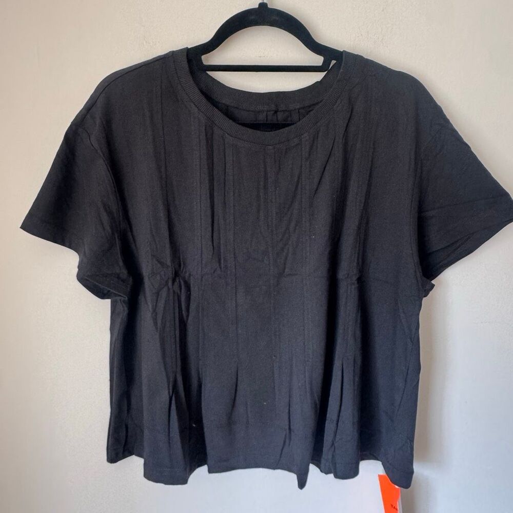 Pleated Peplum Baby Doll T-Shirt Size XL NEW Black - Picture 2 of 5